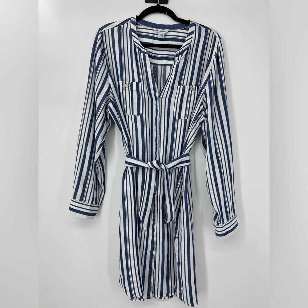Tommy Bahama Blue and White Striped Shirt Dress Size Large